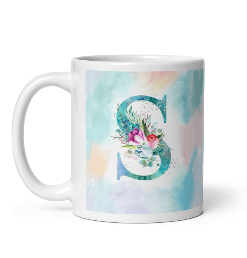 Penguin Prints Alphabet Mugs Letter A To Z Mug Floral Design Printed Ceramic Coffee Mug & Tea Cup