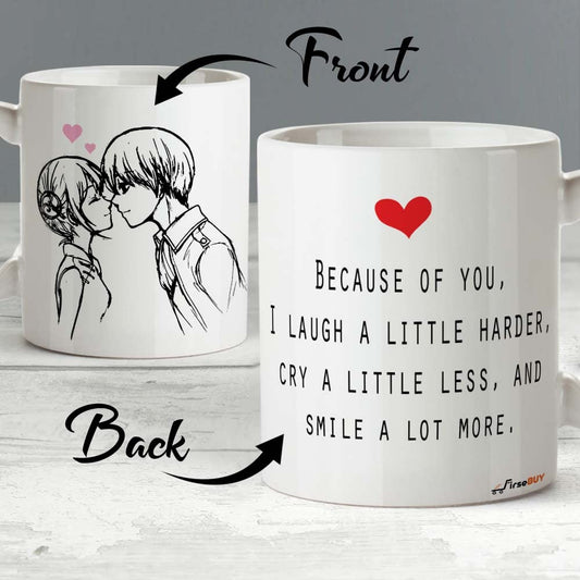 Cute Couple Sketch with Love Quotes Printed 11 Ounce Ceramic White Coffee Mug for Girlfriend, Boyfriend, Husband, Wife, Friends/Loved Ones