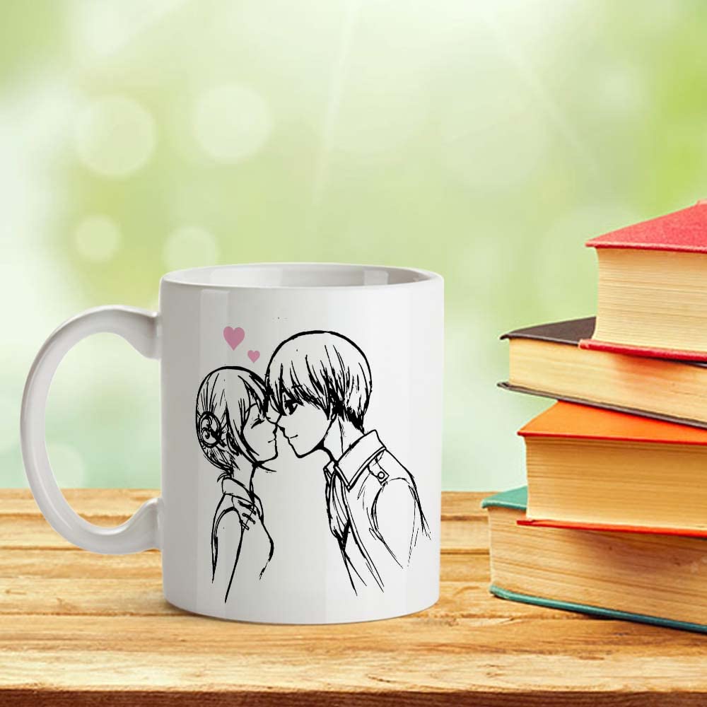 Cute Couple Sketch with Love Quotes Printed 11 Ounce Ceramic White Coffee Mug for Girlfriend, Boyfriend, Husband, Wife, Friends/Loved Ones