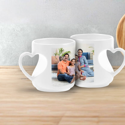 Personalised Heart Cut Handle Printed Mugs