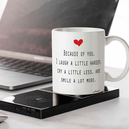 Cute Couple Sketch with Love Quotes Printed 11 Ounce Ceramic White Coffee Mug for Girlfriend, Boyfriend, Husband, Wife, Friends/Loved Ones