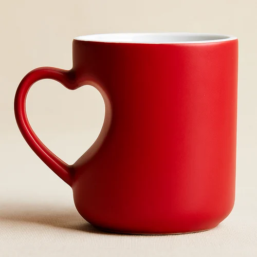 Personalised Heart Cut Handle Printed Mugs