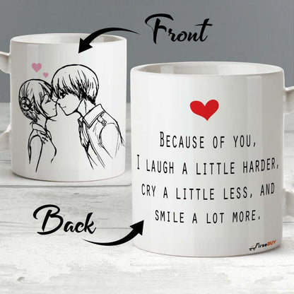Cute Couple Sketch with Love Quotes Printed 11 Ounce Ceramic White Coffee Mug for Girlfriend, Boyfriend, Husband, Wife, Friends/Loved Ones