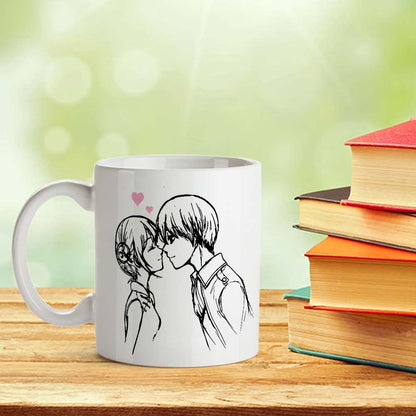 Cute Couple Sketch with Love Quotes Printed 11 Ounce Ceramic White Coffee Mug for Girlfriend, Boyfriend, Husband, Wife, Friends/Loved Ones